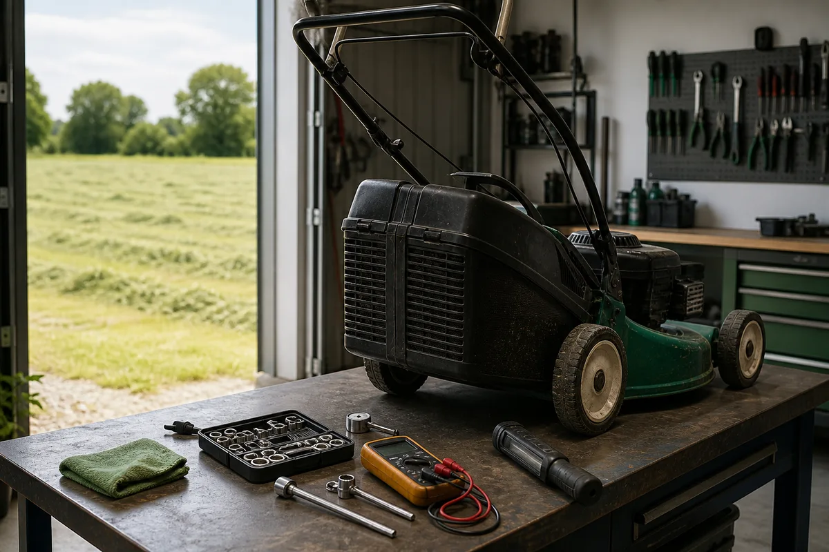 Établi avec outillage de contrôle pour l&rsquo;achat d&rsquo;une machine de motoculture d&rsquo;occasion